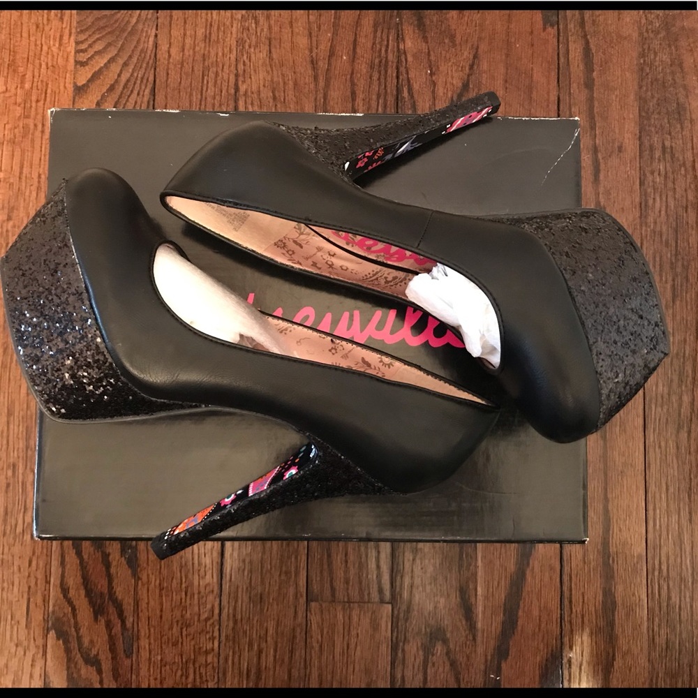BETSEYVILLE sequin platform heels
